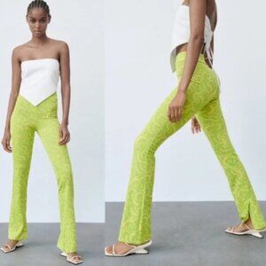 ZARA - Lime Green and Yellow High Rise Flare Leg Pants size M